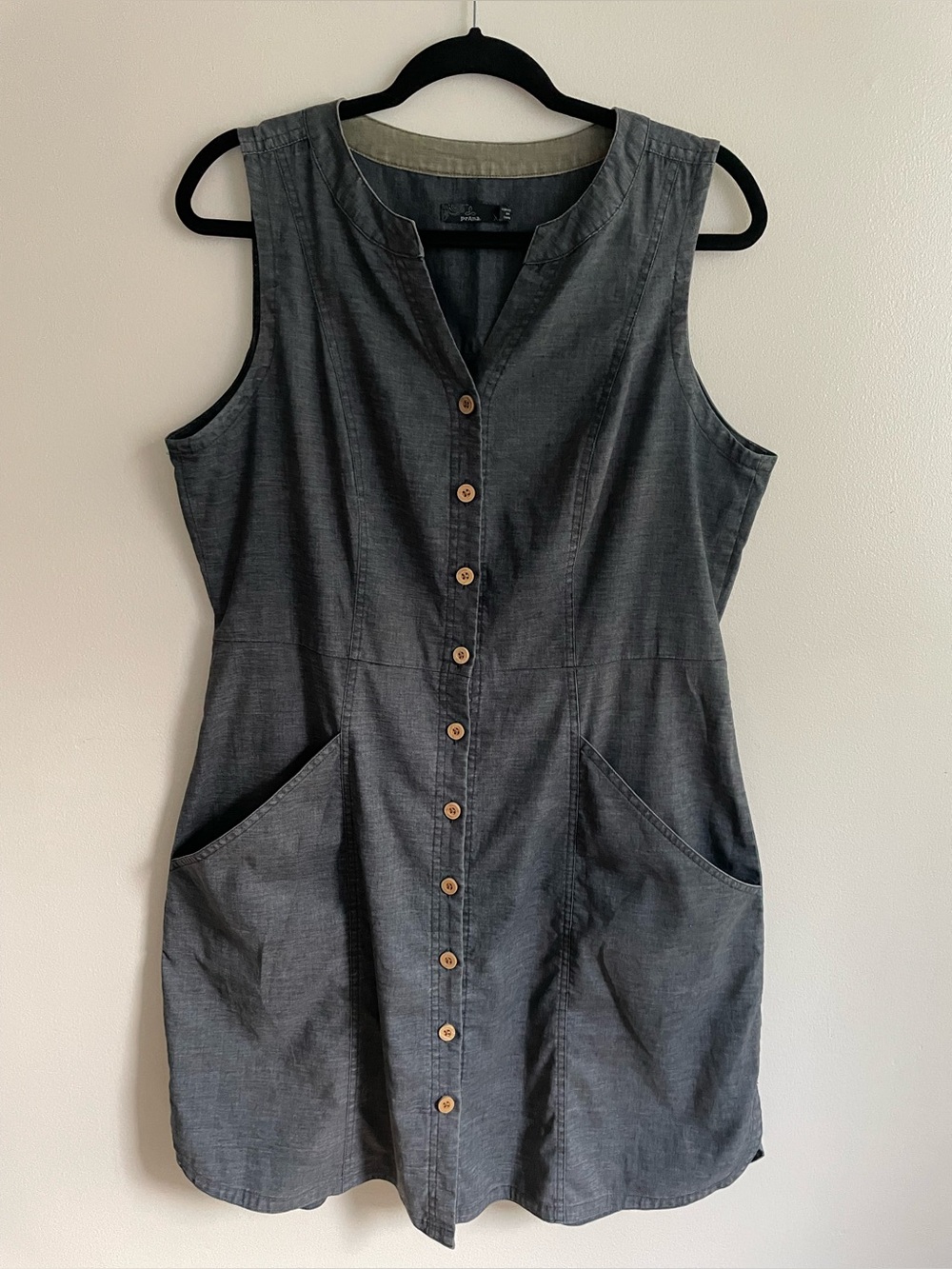 prAna Reanne Hemp Blend Shirt Dress XL Gray Sleeveless Button Front